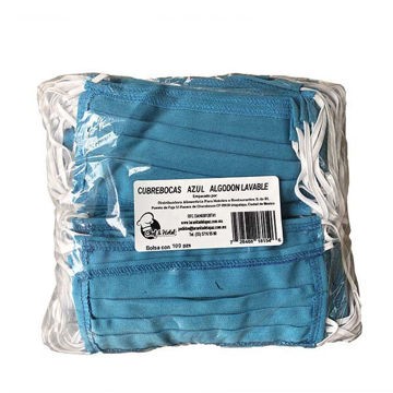 Cubrebocas Azul de tela LAVABLE Bolsa 100 pz Chef & Hotel