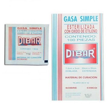 Gasa simple 7.5 x 5 cm Dibar con 100 piezas